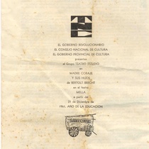 Program for the theatrical production, Madre coraje y sus hijos