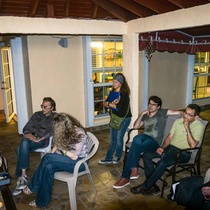 Photographs of the first reading for the theatrical production, Huevos