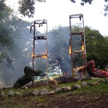 Photograph of the performance, "Humo en las altas torres"