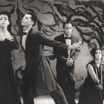 Photograph of Déxter Cápiro, Alina Rodríguez, Mario Guerra and Laura de la Uz in the production, "La boda"