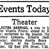 Press clipping for the production, "Electra Garrigó" (New York, 1973)