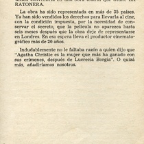 Program for the theatrical production, La ratonera