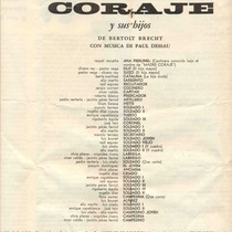 Program for the theatrical production, Madre coraje y sus hijos