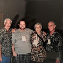 Photograph of José Rodríguez Lastre (Nikitín), Berta Martínez, Alberto Sarraín, and Pancho García at the Camagüey Theater Festival