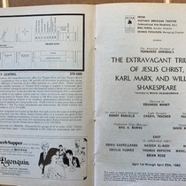 Program for the theatrical  production, The Extravagant Triumph of Jesus Christ, Karl Marx and William Shakespeare 