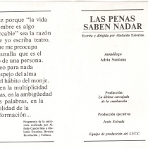 Program for the theatrical production, Las penas saben nadar